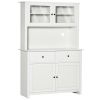 HOMCOM 63.5" Kitchen Buffet with Hutch, Pantry Storage Cabinet with 4 Shelves, Drawers, Framed Glass Doors, Open Microwave Countertop, Antique White