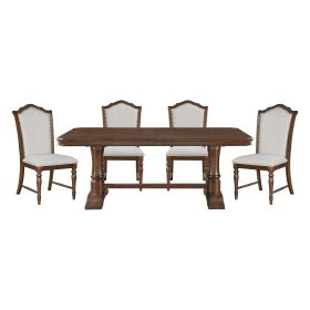 Formal Traditional Dining Set 5pc Table with Extension Leaf and 4 Side Chairs Cherry Finish Fabric Upholstery Nailhead Trim Wooden Furniture