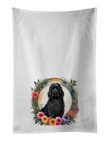 Briard and Flowers Kitchen Towel Set of 2 White Dish Towels Decorative Bathroom Hand towel for Hand, Face, Hair, Yoga, Tea, Dishcloth, 19 X 28", White