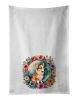 Corgi and Flowers Kitchen Towel Set of 2 White Dish Towels Decorative Bathroom Hand towel for Hand, Face, Hair, Yoga, Tea, Dishcloth, 19 X 28", White
