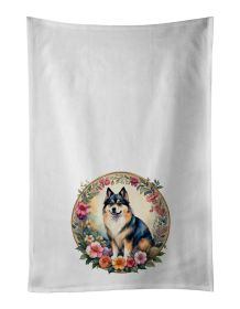 Finnish Lapphund and Flowers Kitchen Towel Set of 2 White Dish Towels Decorative Bathroom Hand towel for Hand, Face, Hair, Yoga, Tea, Dishcloth