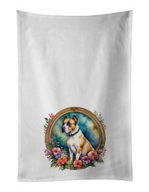 American Staffordshire Terrier and Flowers Kitchen Towel Set of 2 White Dish Towels Decorative Bathroom Hand towel for Hand, Face, Hair, Yoga, Tea