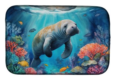 Manatee and Coral Reefs Dish Drying Mat Absorbent Dish Drying Mat Pad for Kitchen Counter Dish Drainer Mat for Countertop, 14 x 21", Multicolor