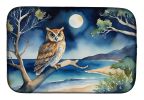 Owl Perched in Coastal Tree Dish Drying Mat Absorbent Dish Drying Mat Pad for Kitchen Counter Dish Drainer Mat for Countertop, 14 x 21", Multicolor