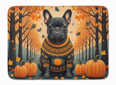 Black French Bulldog Fall Memory Foam Kitchen Mat Machine Washable Anti-Fatigue Mat Cushion Comfort Bath Mat or Kitchen Rug