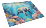 Summer Manatee Glass Cutting Board Decorative Tempered Glass Kitchen Cutting and Serving Board Large Size Chopping Board
