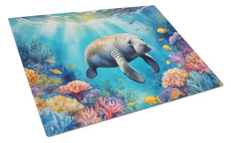 Summer Manatee Glass Cutting Board Decorative Tempered Glass Kitchen Cutting and Serving Board Large Size Chopping Board