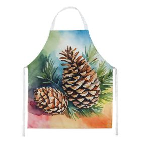 Maine White Pine Cone and Tassels in Watercolor Apron Cooking Kitchen Server Baking Crafts Gardening for Adult Women Men, Unisex, Large, Multicolor