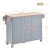 Rolling Mobile Kitchen Island with Solid Wood Top and Locking Wheels,52.7 Inch Width,Storage Cabinet and Drop Leaf Breakfast Bar,Spice Rack