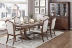 Formal Traditional Dining Set 5pc Table with Extension Leaf and 4 Side Chairs Cherry Finish Fabric Upholstery Nailhead Trim Wooden Furniture