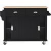 Kitchen Cart with Rubber wood Drop-Leaf Countertop, Concealed sliding barn door adjustable height