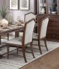 Formal Traditional Dining Set 7pc Table with Extension Leaf and 2 Armchairs 4 Side Chairs Cherry Finish Fabric Upholstery Nailhead Trim Wooden Furnitu