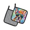 Boston Terrier Hippie Dawg Pair of Pot Holders Kitchen Heat Resistant Pot Holders Sets Oven Hot Pads for Cooking Baking BBQ, 7 1/2 x 7 1/2
