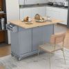 Rolling Mobile Kitchen Island with Solid Wood Top and Locking Wheels,52.7 Inch Width,Storage Cabinet and Drop Leaf Breakfast Bar,Spice Rack
