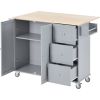 Rolling Mobile Kitchen Island with Solid Wood Top and Locking Wheels,52.7 Inch Width,Storage Cabinet and Drop Leaf Breakfast Bar,Spice Rack
