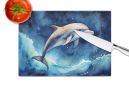 Dolphin in a Starry Sea Glass Cutting Board Decorative Tempered Glass Kitchen Cutting and Serving Board Large Size Chopping Board