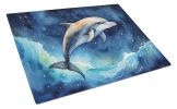 Dolphin in a Starry Sea Glass Cutting Board Decorative Tempered Glass Kitchen Cutting and Serving Board Large Size Chopping Board