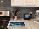 Dolphin in a Starry Sea Glass Cutting Board Decorative Tempered Glass Kitchen Cutting and Serving Board Large Size Chopping Board